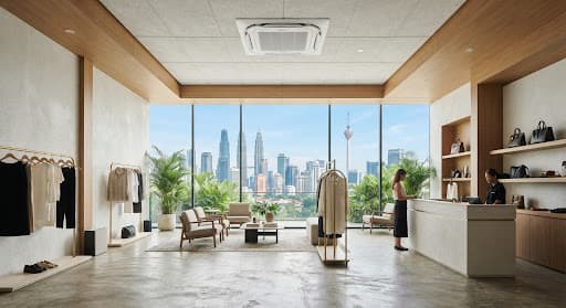 Contemporary Kuala Lumpur open-plan space with a suspended ceiling cassette air conditioner